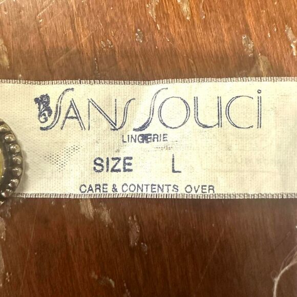 SANS SOUCI VTG 70s Blue White Lace Sleepwear Pajama Top Womens L Coquette Button - Picture 4 of 6